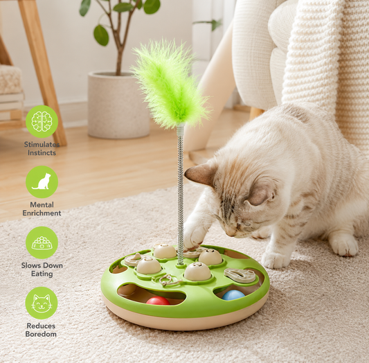 Interactive Cat Puzzle Feeder & Feather Toy